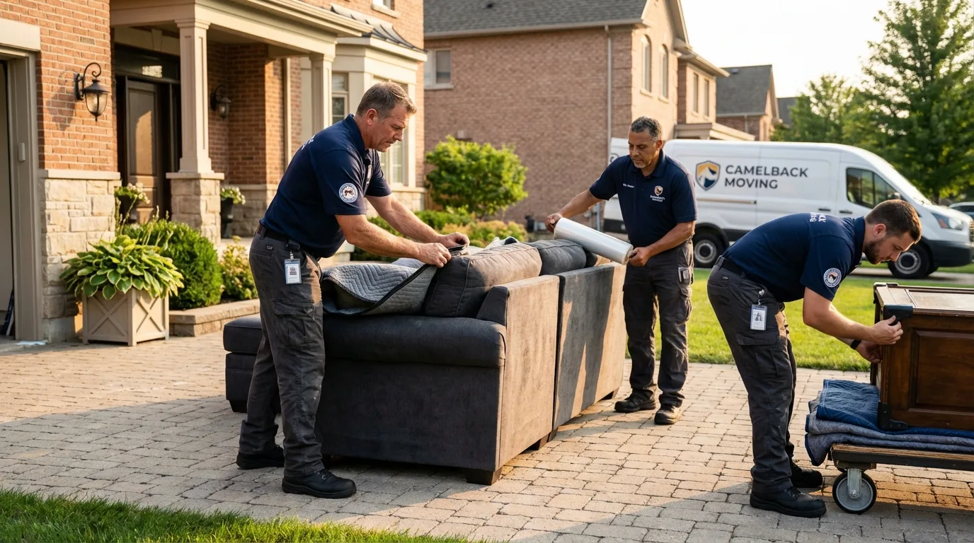 Large estate moving crew wrapping furniture in Paxton, MA